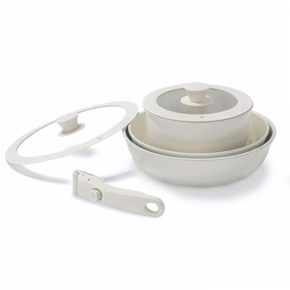 6Pcs Ceramic Non Stick Pot Set with Detachable Handle