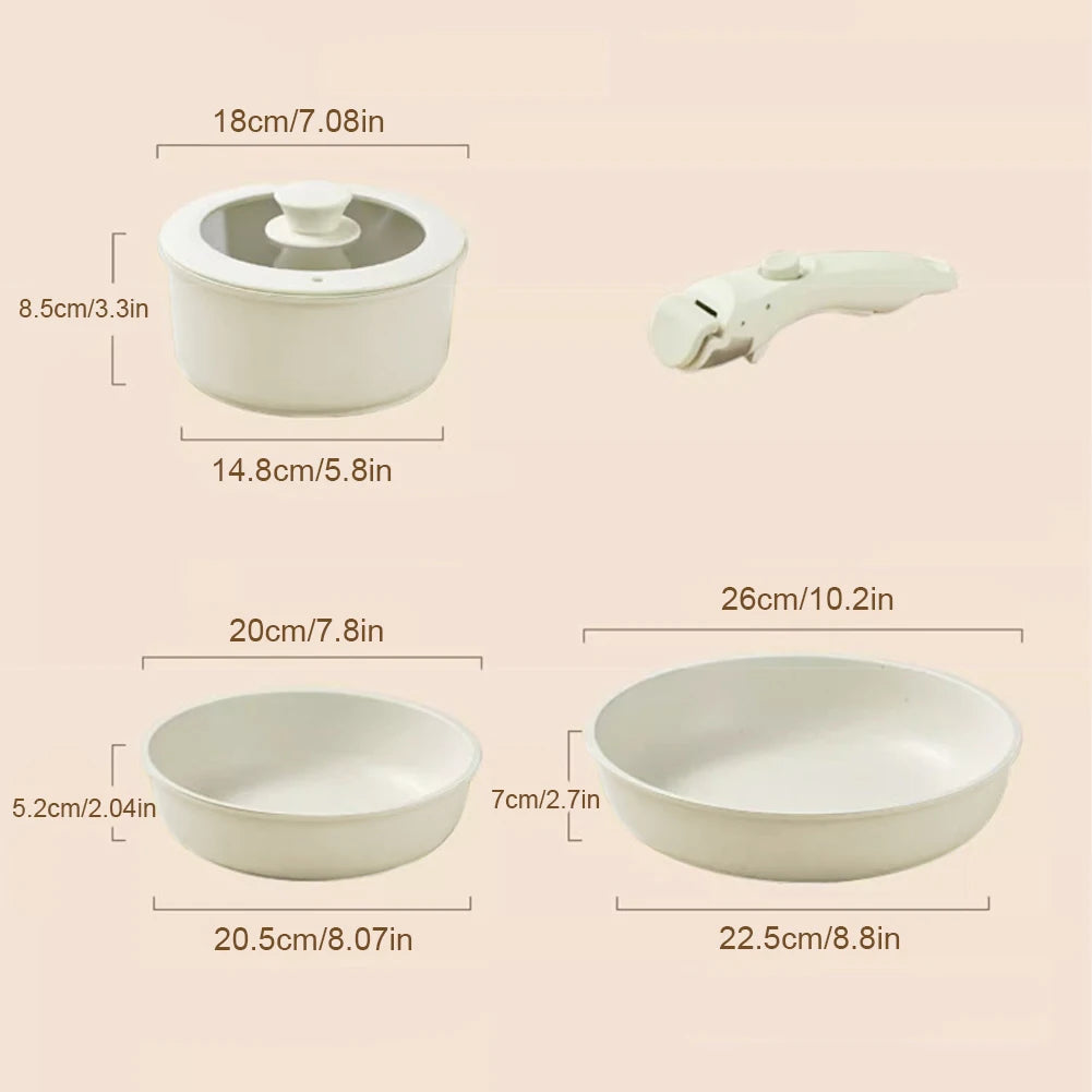 6Pcs Ceramic Non Stick Pot Set with Detachable Handle