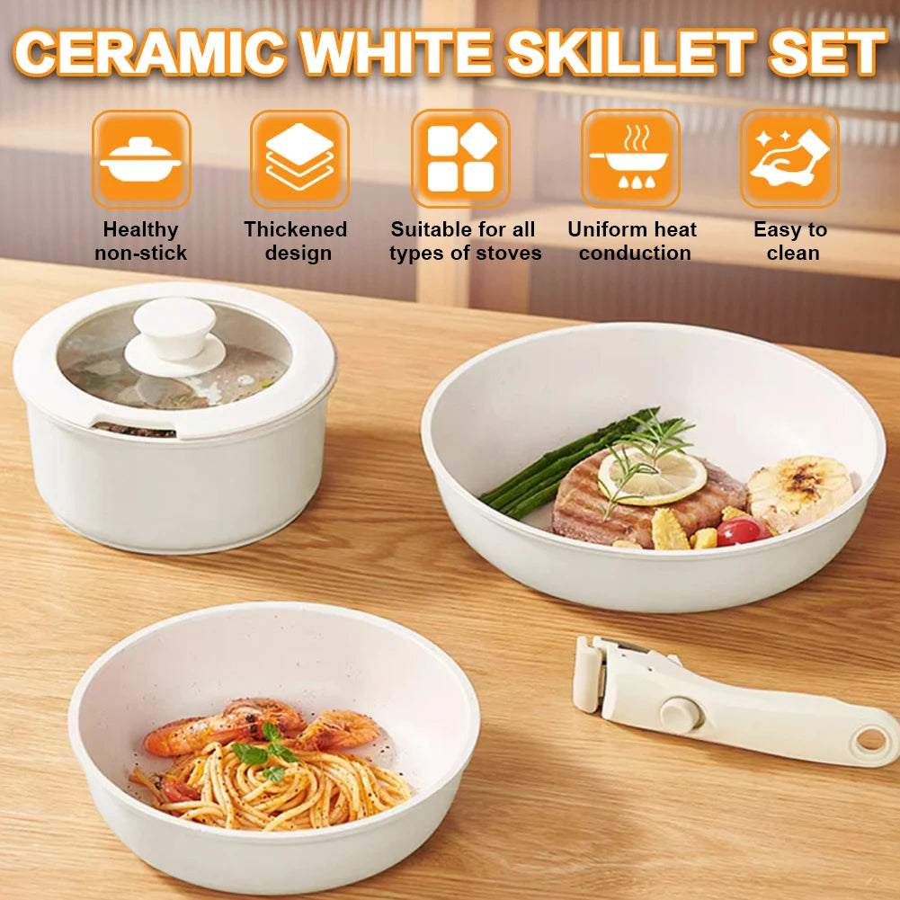 6Pcs Ceramic Non Stick Pot Set with Detachable Handle
