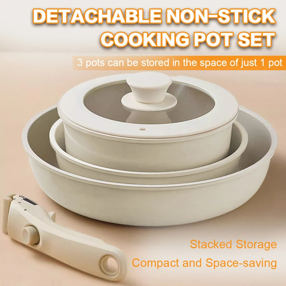6Pcs Ceramic Non Stick Pot Set with Detachable Handle